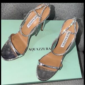 Aquazzura Silver Rhinestone Strappy Stiletto Sandals